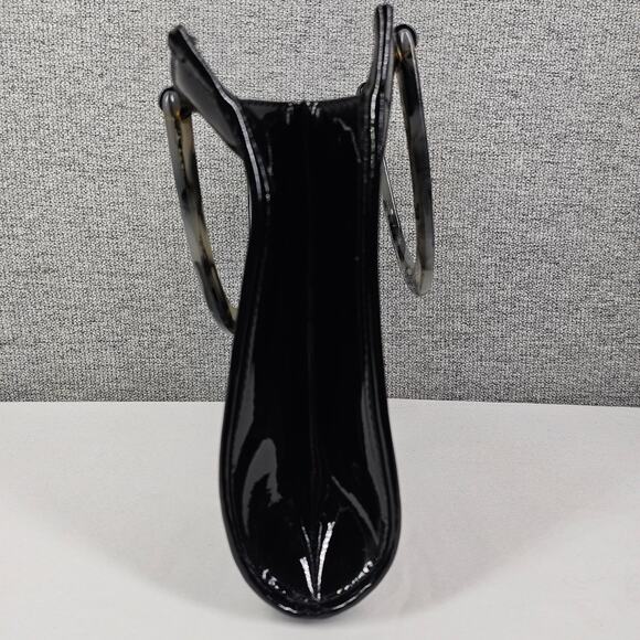 NEIMAN MARCUS VINTAGE TOTE PURSE – 1970s BLACK PATENT VINYL – LUCITE  HANDLES - Picture 3 of 11